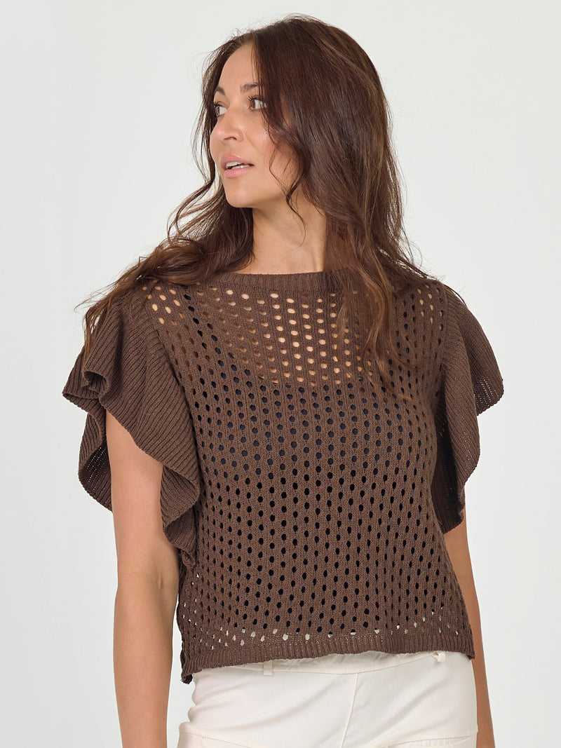 NÜ AIDA knit blouse Knit 224 Dark Brown