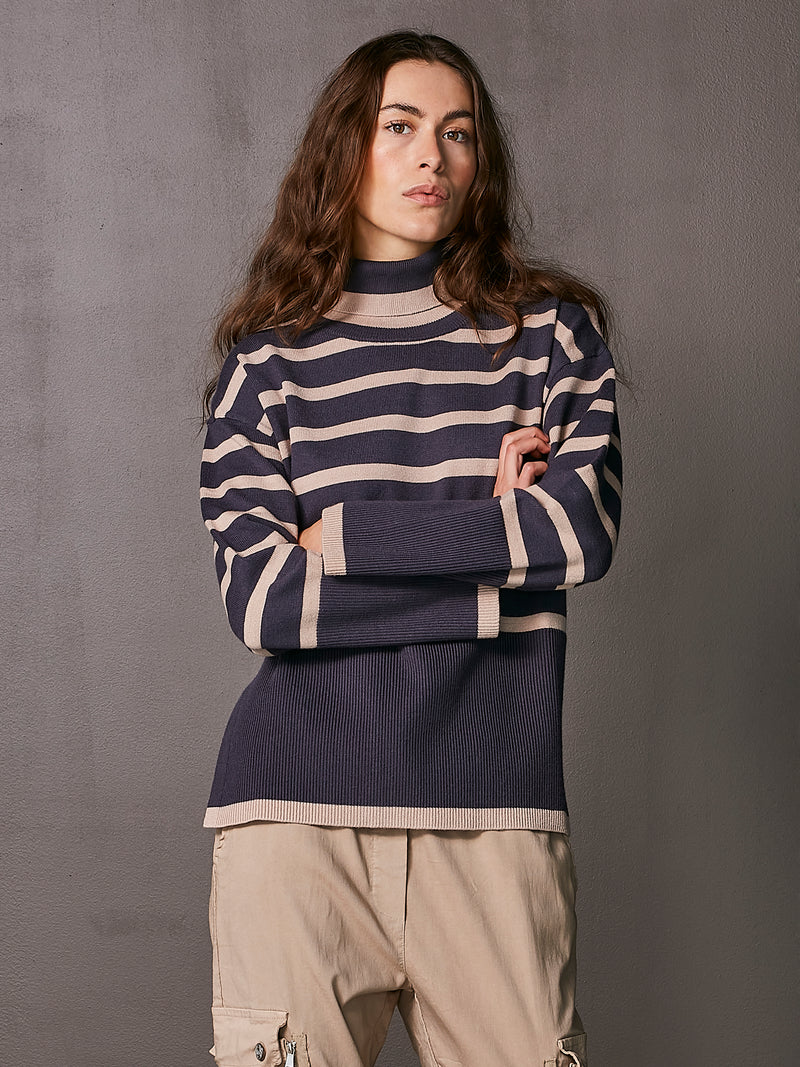 NÜ TACHA knitted blouse with stripes Blouses 482 Classic Navy Mix