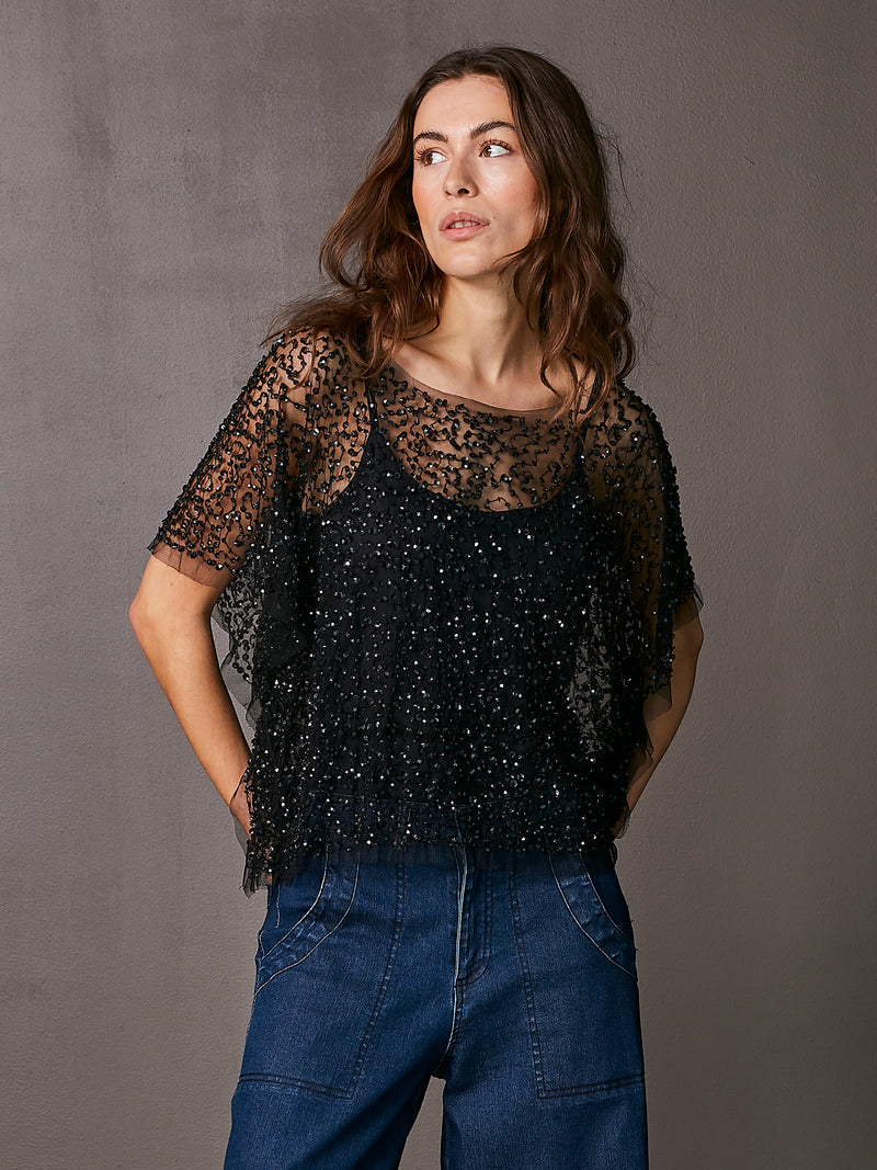 NÜ TOVE top with sequins Tops and T-shirts Black