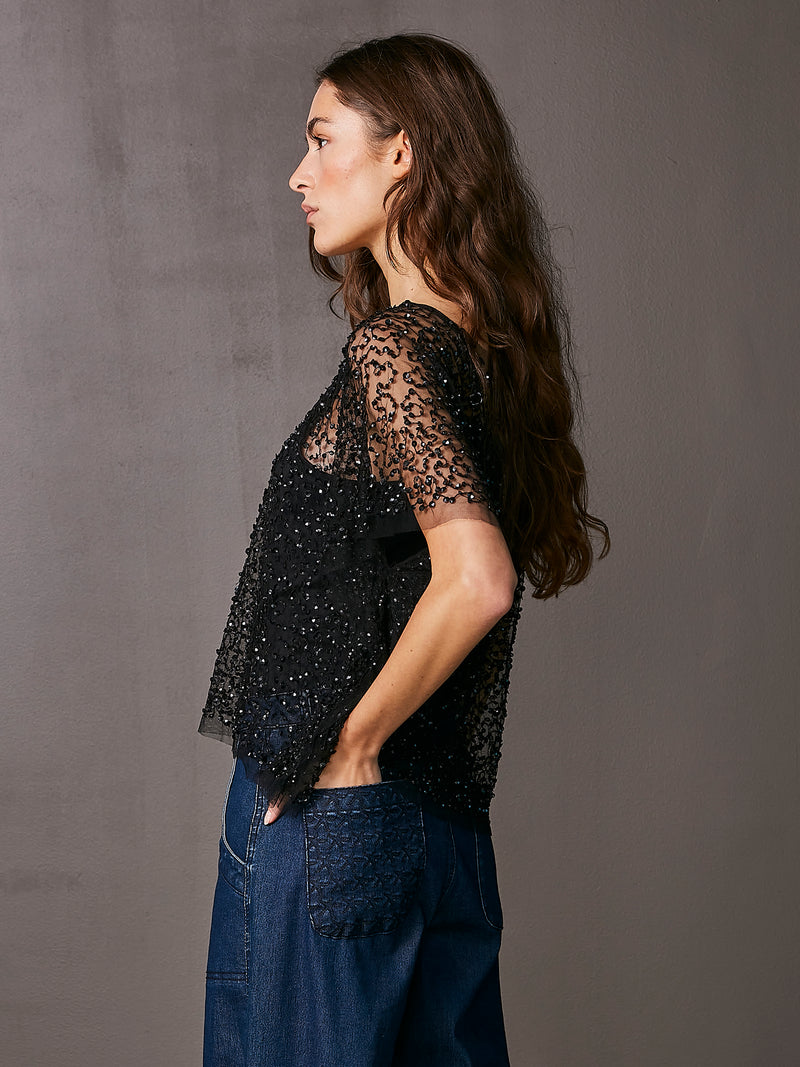 NÜ TOVE top with sequins Tops and T-shirts Black