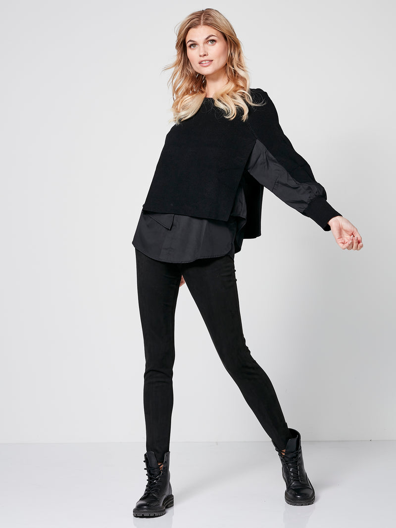 NÜ Tulipa knitted blouse with shirt effect Blouses Black