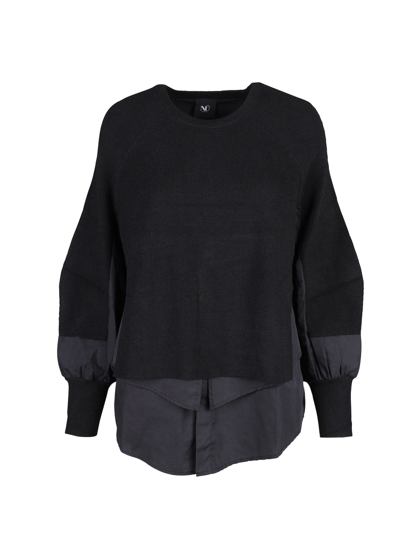 NÜ Tulipa knitted blouse with shirt effect Blouses Black