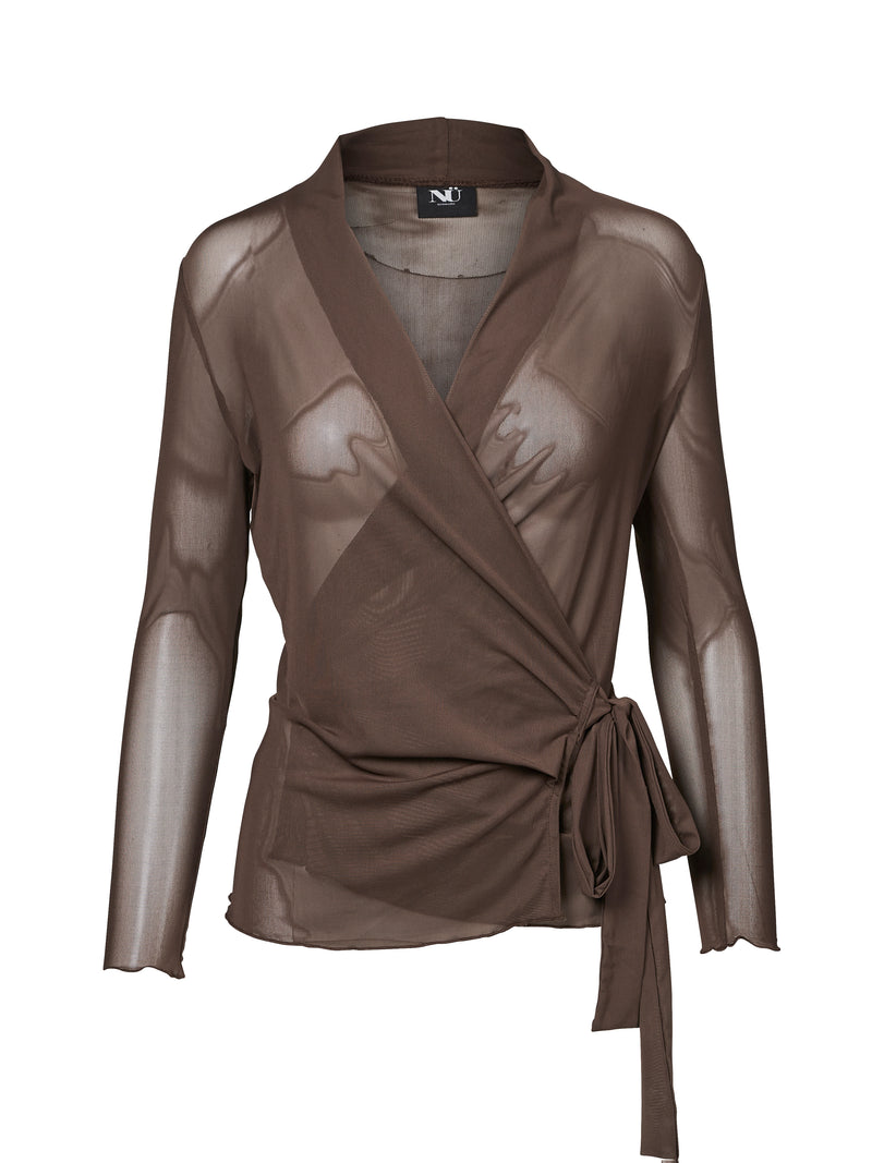 NÜ VINJA mesh cardigan Blouses 224 Dark Brown