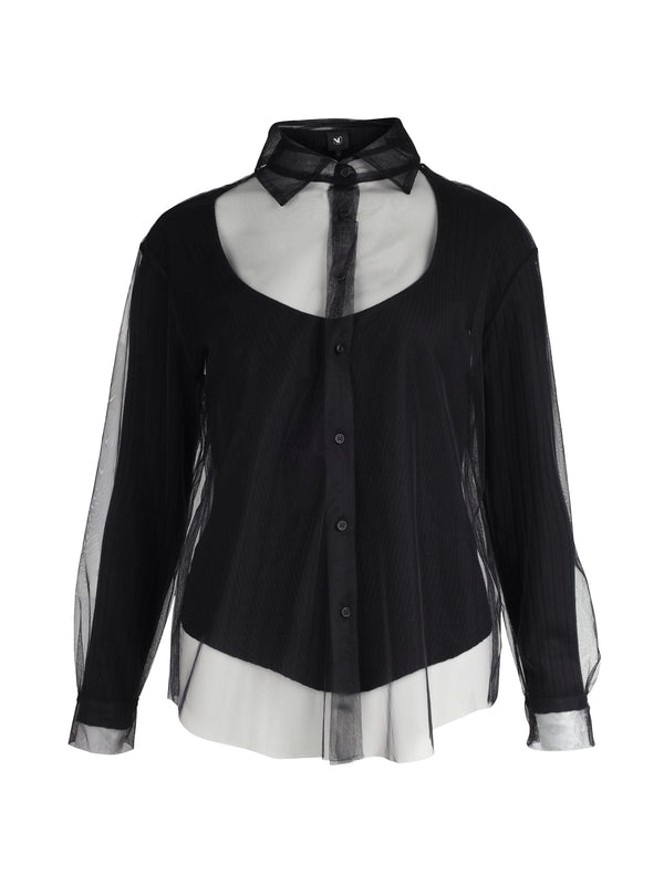 NÜ XYRIENNE mesh shirt Blouses Black mix